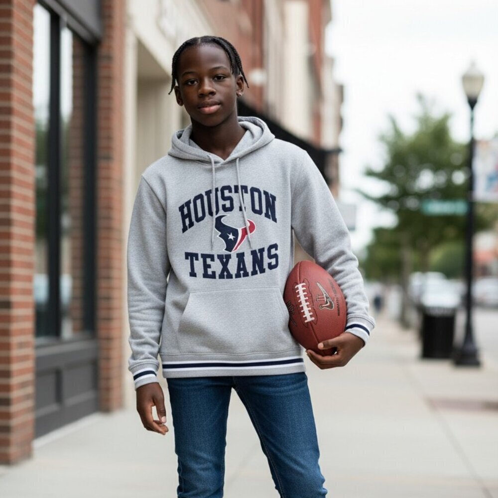 NFL Houston Texans Bull Embroidered Grey Hoodie Size M Retails $85 Brand New - Picture 1 of 7
